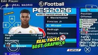 EFOOTBALL PES 2026 PPSSPP ISO NO TEXTURES & NO SAVE DATA NEW KITS 2025/26 REAL FACES & TRANSFERS