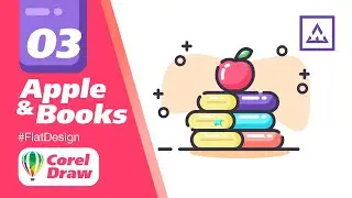 Flat Design 03 -  Apple and Books Corel Draw