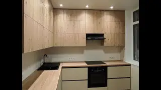 Кухня, Світлий беж, Дуб, Мінімалізм без ручок