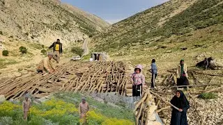 Nomadic life: 🏠building a summer shelter with wood | Nomadic lifestyle of Iran 🌄