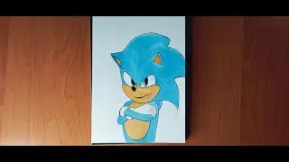Drawing Sonic the Hedgehog using gouache