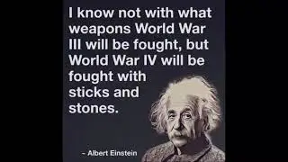Albert Einstein fighting with stick and stone in world war