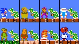 Super Mario Bros. 15 Characters Vs. Bowser Boss Battle