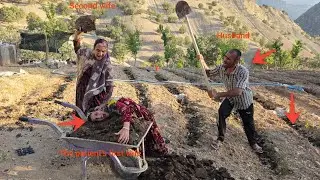 Fertilizing the garden and bushes and the second lady attacking the sick first lady......  