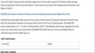 DSSSB PRT Answer Key 2019, Download Assistant Teacher Primary Answer Key Pdf @ dsssb ...