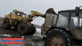 Трактора в работе - Кировец, МТЗ-1221(часть5). МТЗ-1221 буксует. Погрузка и вывоз навоза.