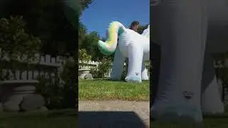 Blowing up and trying out my Bigmouth ginormous inflatable unicorn sprinkler