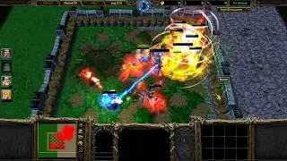 Warcraft 3: 4 Human Heroes vs 4 Orc Heroes.