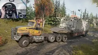 Transporting an oversized construction trailer (part 2) - SnowRunner | Thrustmaster TMX gameplay
