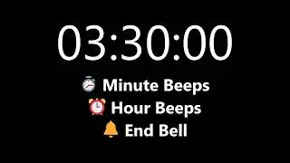 3.5 Hour Timer - Count Up with Minute Beeps & Hour Signals (Soft Alarm) | Mono Chrono