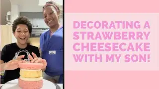 Strawberry cheesecake decorating with Elijah! #cakedecorating #cake #strawberrycake