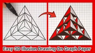 Easy 3D Pyramid Drawing & Illusion Art Tricks On Grid Paper 🖍️✍🏻
