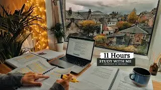 11 HOUR STUDY WITH ME on A RAINY DAY | Background noise, 10-min Break, No music, Study with Merve