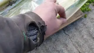 We glue the film with a construction hair dryer