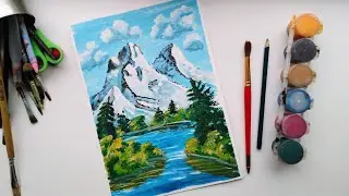 Горный пейзаж гуашью