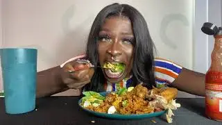 Cajun Jambalaya, Fries Wings and side house salad Mukbang 😚