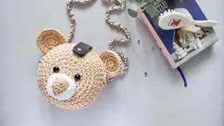 Round children's bag teddy bear made of crochet cord