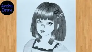 How to draw a beautiful girl with short hair Step by Step || Pencil drawing •• easy drawing ~
