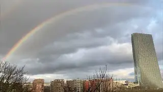 Full double rainbow above European Central Bank - Christmas miracle? *crying*