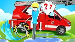 Пожарная машина запуталась в шланге! Чиним игрушки в видео для мальчиков про машинки