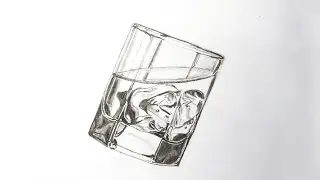 Как нарисовать БАКАЛ СТАКАН  простым карандашом . How to draw a glass with ice.
