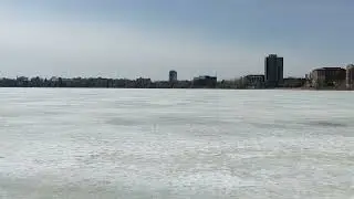 Frozen Lake Bde Maka Ska on March 22, 2022 Near Minneapolis, MN, USA