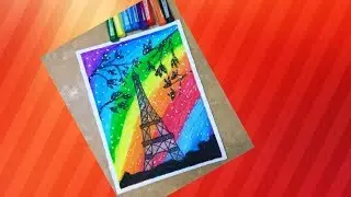 Eiffel tower scenery drawing with oil pastels step by step| Tisha's academy