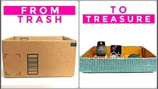 DOLLAR TREE UPCYCLE | CARDBOARD BOX TO VANITY TRAY