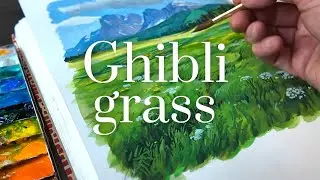 Painting ghibli grass in gouache