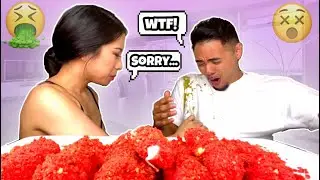 THROWING UP ON MY BOYFRIEND TO SEE HOW HE REACTS PRANK! **CUTE REACTION**