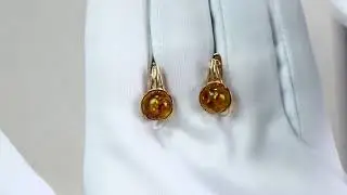 Золотые серьги КЮЗ Del'ta с янтарём D323224