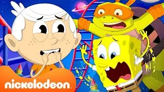 SpongeBob & Friends FALL OFF A Ride 🎢😱 | NEW CROSSOVER (ft. Loud House, TMNT) | Nicktoons Universe