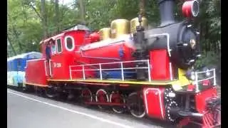 Красный паровоз на детской железной дороге Киев (Child railway Kyiv, red steam train)
