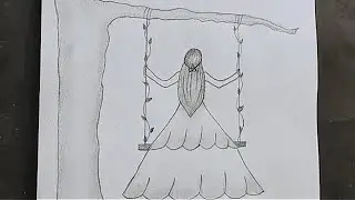 How to draw girl on swing | pencil sketch for beginners | girl drawing tutorial - step by step