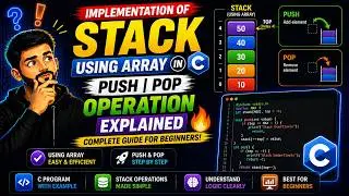 Implementation of Stack Using Array in C | Push Pop Operation Explained 🔥 |