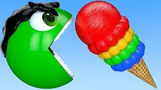 Learn Colors with PACMAN and SuperHero IceCream m&m Chocolate Farm Street Vehicle for Kid