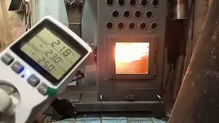 Полуавтоматическая, пеллетная горелка на дымоходе 115 мм, высотой 4,5 м. Работа.