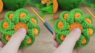 ☆wonderful harmony of orange and green ☆~rochet flower I crochet 8 petals flower I crochet 3D flower