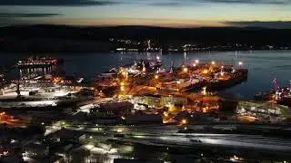 Мурманский порт ночью, режим гиперлапс (Hyperlapse). Mavic Air 2, Murmansk.