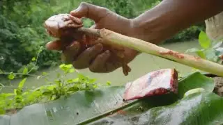 Hunters Style Fire grilled Squab / primitive technology of cooking