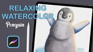Digital Watercolor Illustration in Procreate | Penguin Painting