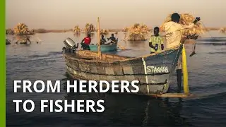 People are fishing in the desert