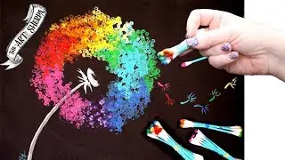 Easy Rainbow Dandelion Q Tip Acrylic Painting for Beginners tutorial 🌈🎨💜 | TheArtSherpa