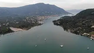 Greece, Lefkada, Nidri Port from the mountain