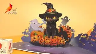 Black Cat Greeting 3D Popup Card To Happy Halloween (V1)
