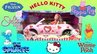 Unboxing HELLO KITTY Beetle Car With Steffi, PEPPA PIG, FROZEN ELSA, SMURFS, WINNIE THE POOH, ハローキティ