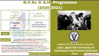 Luvas Admission 2020-2021 | BVSc / A.H.