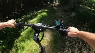 Riding Dualtron Victor e-scooter in forest