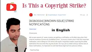 YouTube Creators : [8/28/2024] [KNOWN ISSUE] STRIKE NOTIFICATIONS | Explained in English by Abhishek