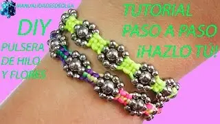 Diy tutorial string bracelet and beaded flowers with step by step how to make macrame
